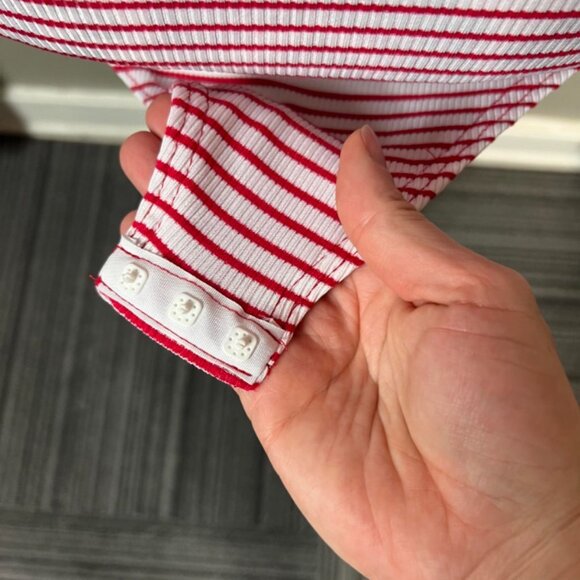 Boohoo Red & White Striped Ribbed V-Neck Bodysuit Size US 6 / UK 10 - Picture 7 of 9